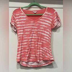 Calvin Klein Women's Coral and White Striped Tee